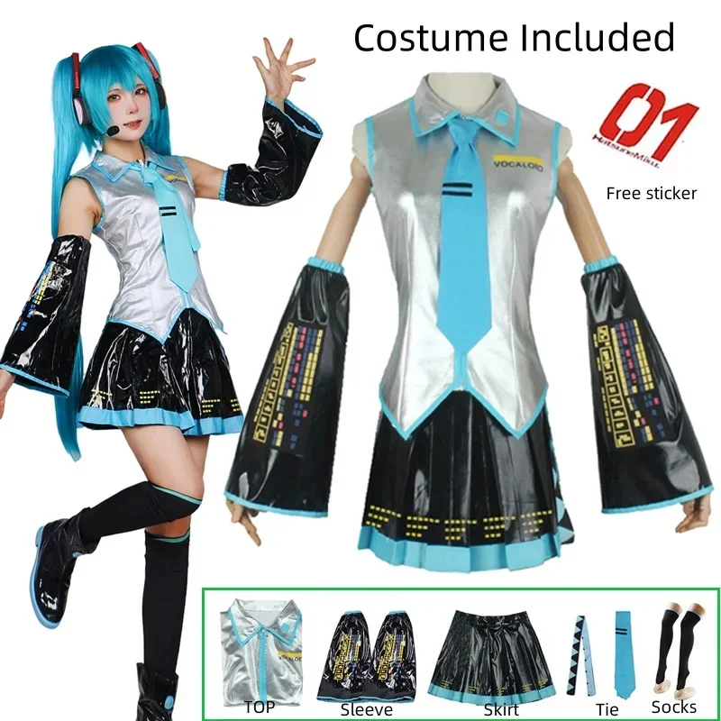 طقم تنكري كامل من الجلد الفضي  - مراجعة Anime Cosplay Miku وسعره